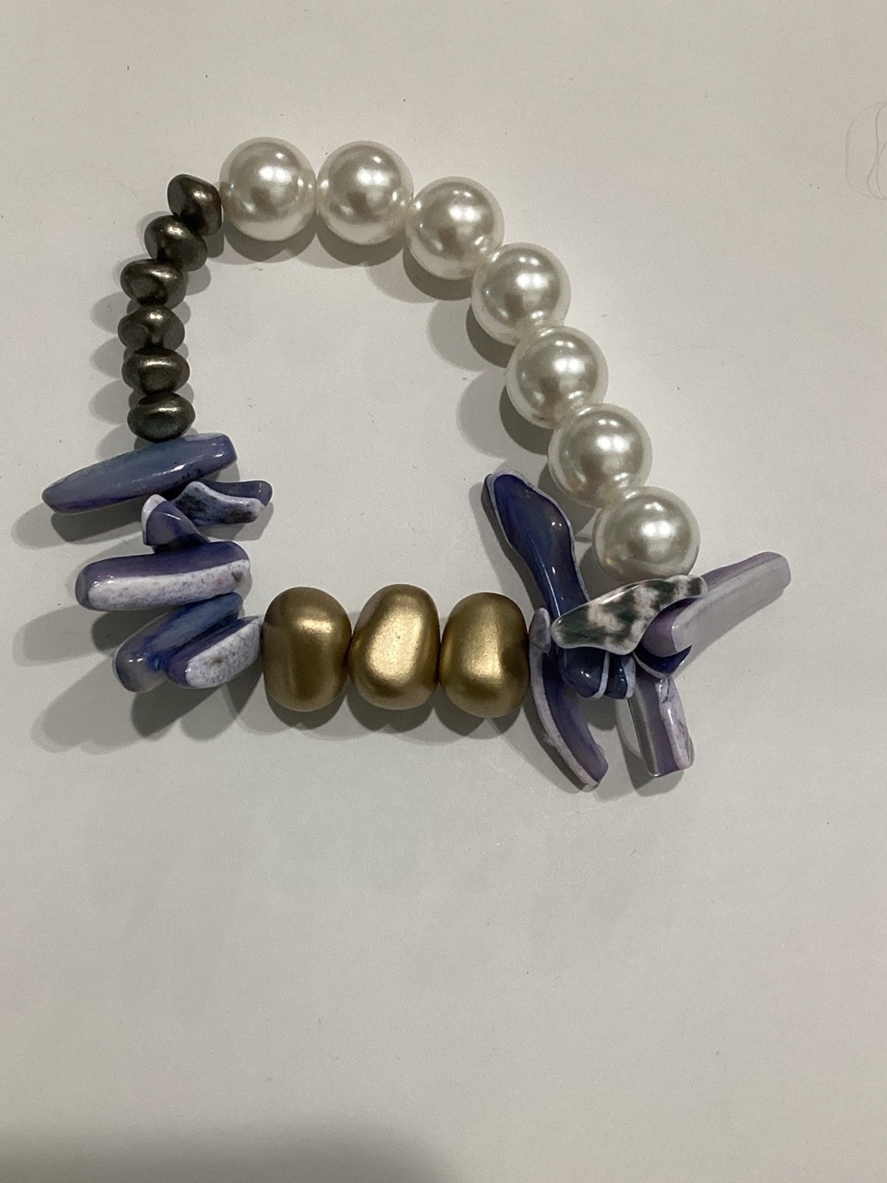 Fashion Jewelry Pearl, Purple & Gold Bead Stretch Bracelet